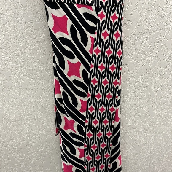 Diane Von Furstenberg 100% Silk Pink & Black Design Wrap MIDI Dress 2 - Picture 4 of 6